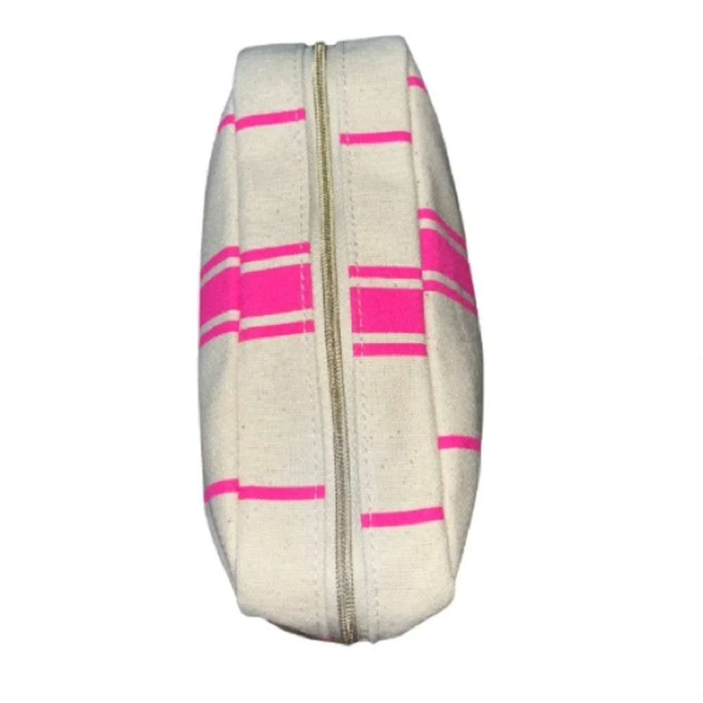 NWT Juicy Couture Cream & Pink Striped Cosmetic Bag - Beaded Zip Tab